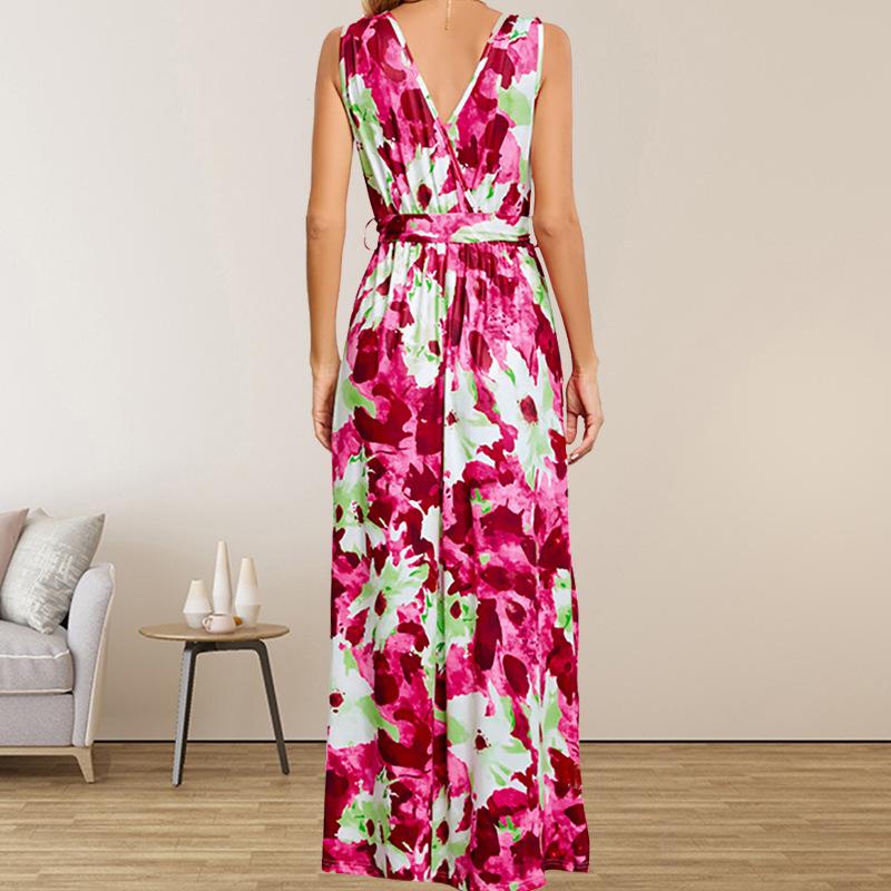 Long dress summer new bohemian print women's clothing, sleeveless V-neck dress