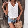 Embroidered V-neck Lace Strap Tank Top with Cutouts - 2023 European and American Style Women's Fashion.