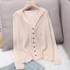 Summer Ice Silk Hooded Knitted Cardigan Jacket Women Top Loose Thin Cut Hollow Out Sunscreen Outerwear