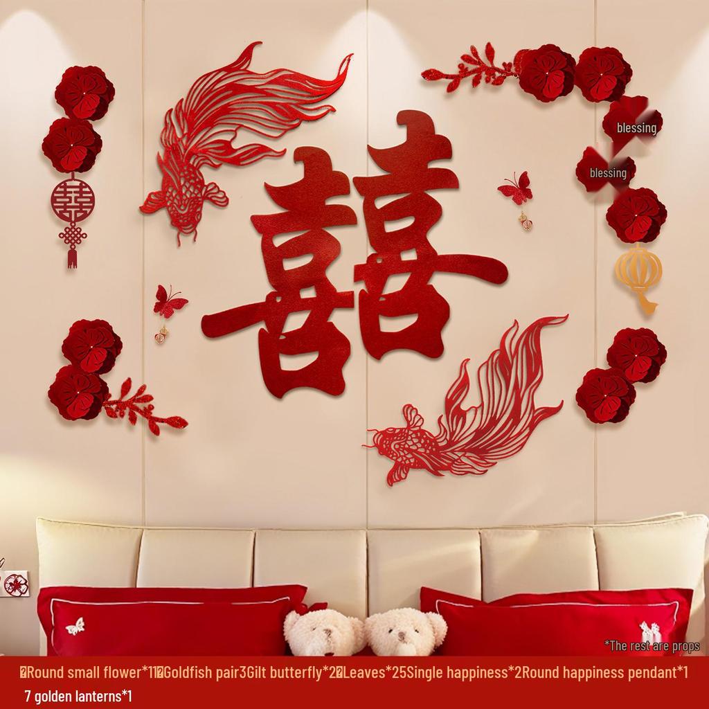 Bridal Chamber Decoration: Double Happiness Wall Art for Bedroom, Hotel, or Living Room