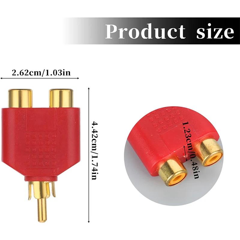 RCA 1 Male to 2 Female Audio Speaker Plug Adapter for Audio Video TV Cable Conversion