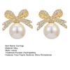 1 Pair Women Earrings Shiny Rhinestones Bowknot Decor Faux Pearls Stud Earrings Piercing Ear Studs Jewelry Accessories