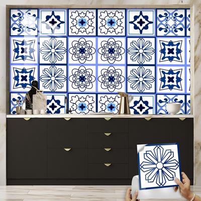 6 pezzi di piastrelle di fiori di cristallo blu adesivi murali autoadesivi carta da parati per cucina adesivi impermeabili per cucina bagno