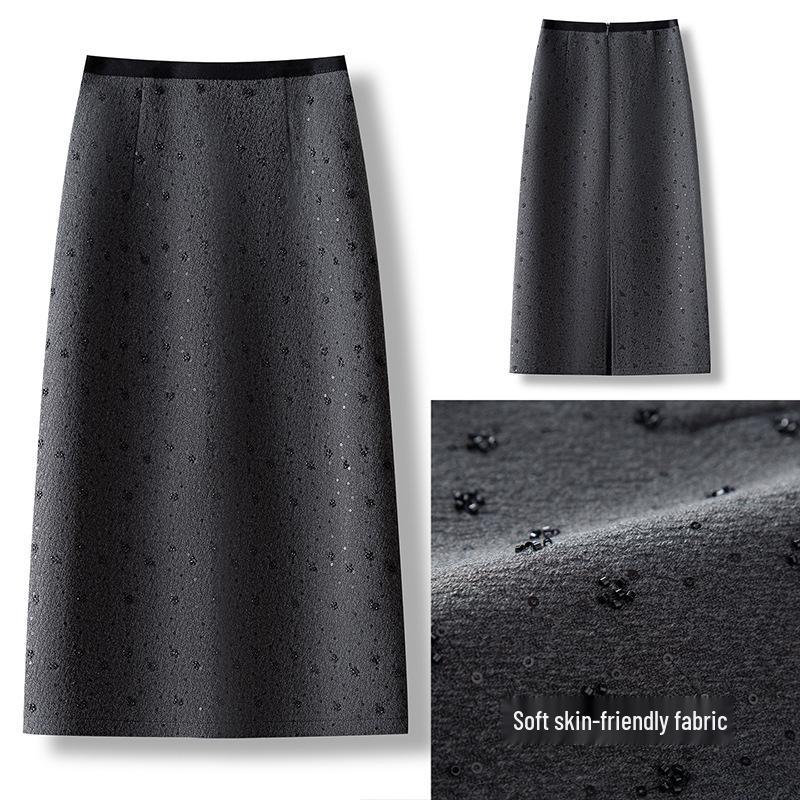 Hot Diamond High-Waist Midi Skirt - Autumn/Winter 2025: Thick, Comfortable, Slimming, Slit, Straight, Hip-Hugging Women's Fashion