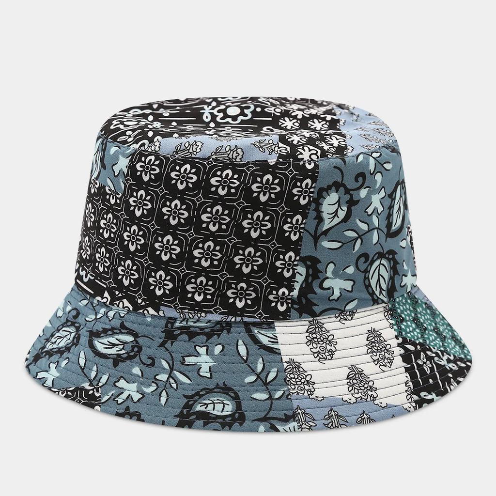 Boho style flower print double side sunscreen fisherman hat women fashionable outdoor sunshade retro sun beach bucket hat