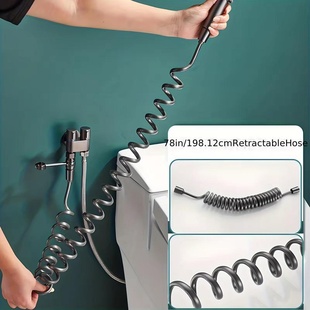 Modern Stainless Steel Wall-Mounted Bidet Sprayer Set for Bathroom or Hotel Use Includes Toilet Brushed