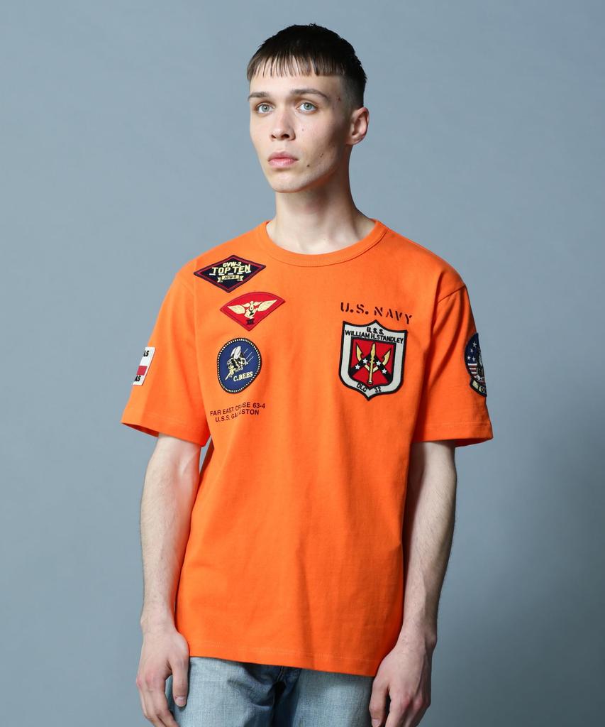 AVIREX TOP GUN WAPPEN CREW NECK Top Gun Patch Size L T-SHIRT (WEB&DEPOT Exclusive) T-Shirt, (150), Orange, 783-3934021
