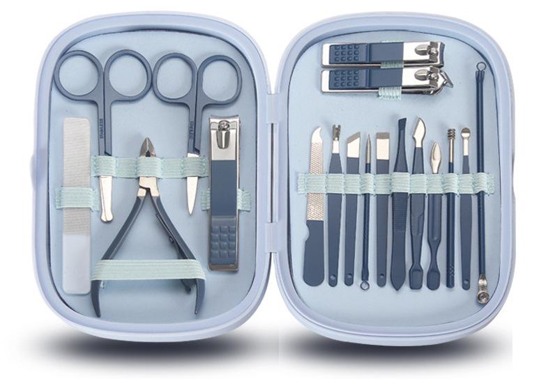 Factory Outlet Luxurious Professional Nail Care Kit Nail Clipper Magnetic Manicure Pedicure Set синий