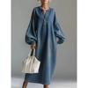 Shengpalae Retro Style Polo Collar Vintage Mid Length Denim Dress for Women