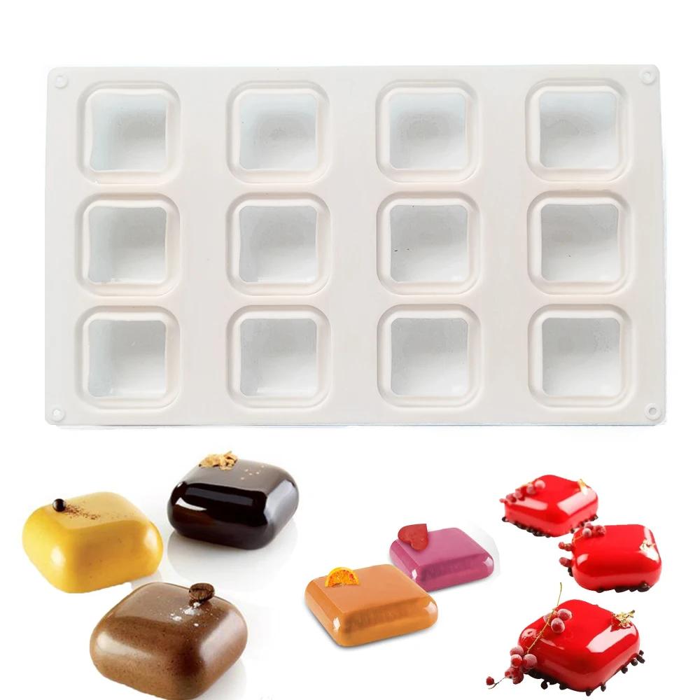 

12 Holes Square Silicone Mould 3D Diy Mousse Dessert Cake Decoration Kitchen Handmade Baking Tools Easy and Convenient Demolding