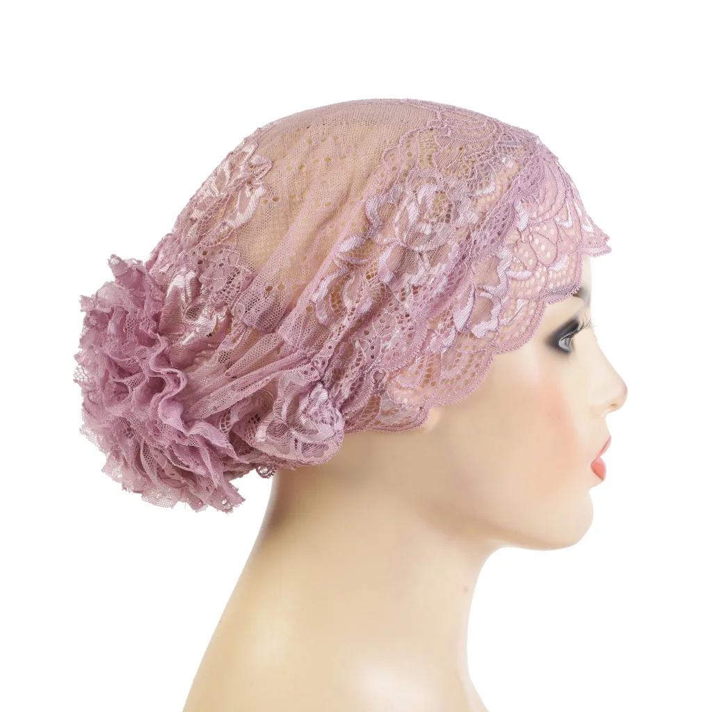 

Lace Hijab Flower Headband Full Cover Bottom Hat Chemo Cap Muslim Fashion