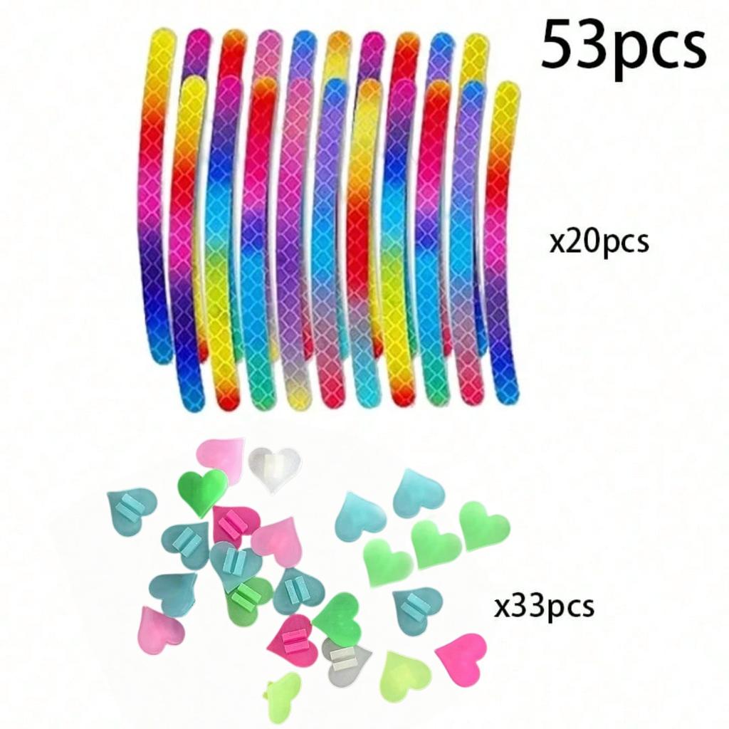 53Pcs Bike Decoration Kit, Reflective Stickers & Wheel Spoke Beads, Star & Heart Design, Durable & Cute Bike Accessories