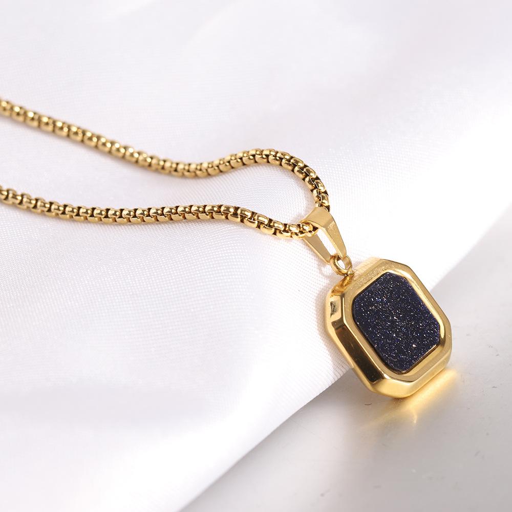 European and American New Style 16MM Square Natural Sand Pendant Fashion Versatile Necklace for Women