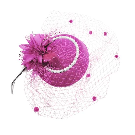 Vintage Style Pillbox Hat with Faux Pearls Mesh Feather Decor Hair Topper Headwear Weddings Events Hair Accessories
