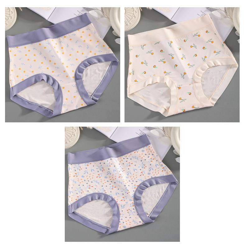 3 Pack High Waist Women Printing Underwear Stretchy Modal Panties Breathable Comfortable Soft Ladies Briefs Plus Size Fit 40kg To 100kg