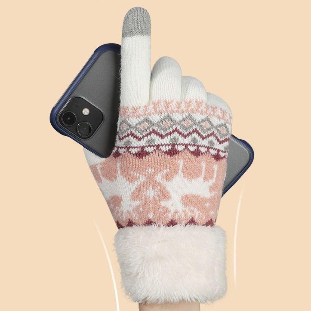 Wool Christmas Knitted Gloves Thickened Winter Mittens Fashion Full Finger Gloves  Women