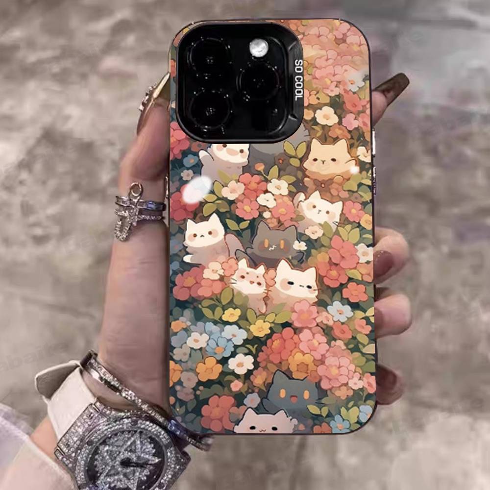Cartoon Cute Cats Background Phone Case For IPhone 17 16 15 14 11 12 13 Pro Max Pro Plus Colored Silver Cover