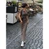 Elegant Office Lady Maxi Dress Women Solid Fashion Turn-down Collar Short Sleeve Button Side Slit Body-Shaping Street Robe