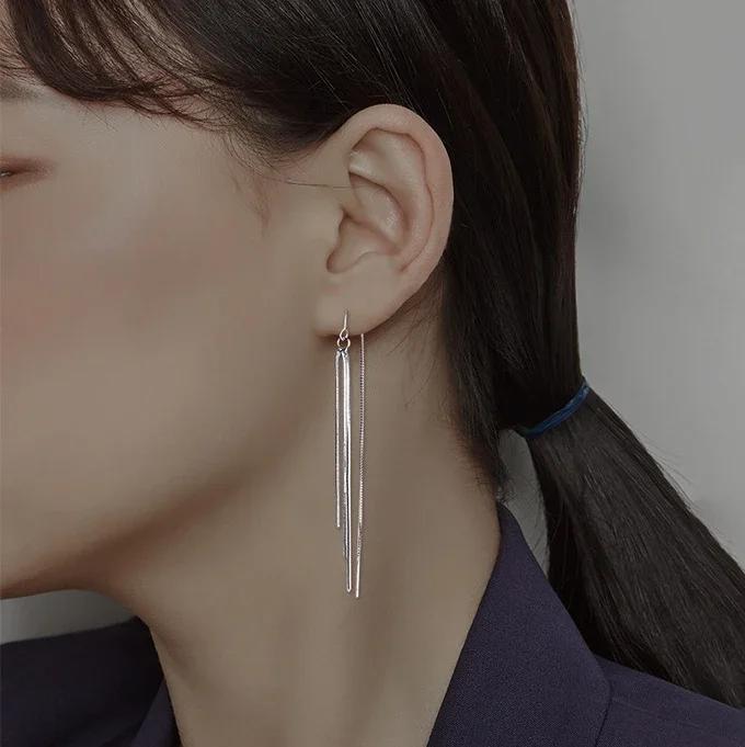 PONYKISS  Sterling Silver Chains Tassels Drop Earrings for Women Geometric Fine  Minimalist Trendy Accessories
