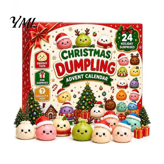 Christmas Advent Calendar for Kids with 24Pcs Squeeze Dumplings, Soft Sensory Fidget Interactive Holiday Gift Toddlers Toys Adults, Countdown