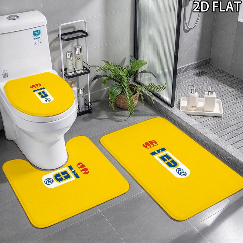 3pcs Real Oviedo Pattern Flannel Nonslip Absorbent Washable Decorative Bathroom Home Toilet Seat Cover Mat