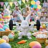 Cute Easter Fitness Rabbit Funny Plastic Muscular Rabbit Statue Realistic Handmade Small Rabbit Ornament Home Desk Decor