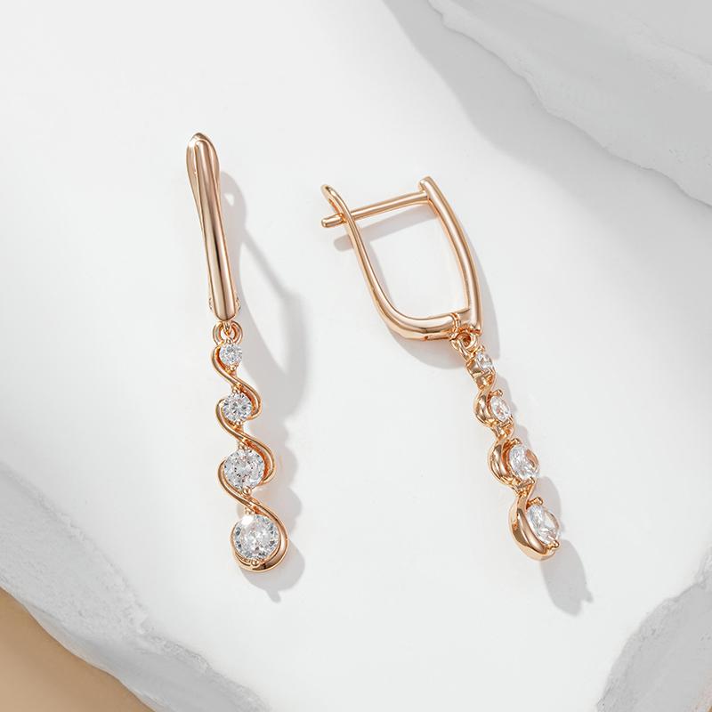 Unique Design Natural Zircon Long Drop Earrings For Women Fashion  Rose Gold Color Daily Fine Jewelry Crystal Gift