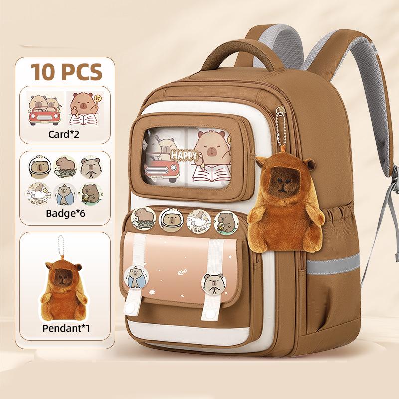 Shool Backapck 10pcs Sets Bag LABUBU Schoolbag Children's Primary School Students Grade 1-6 Backpack To Reduce The Burden On The Backpack