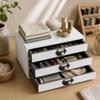 Three Compartment Wooden Desk Storage Cabinet, Tabletop Box with Metal Pulls for Mail, Jewelry, Office and Dresser Area