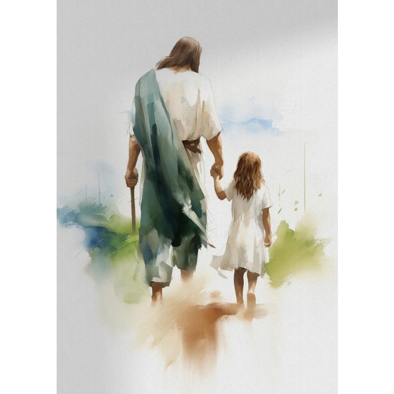 Jesus Christ Walking with A Child,poster Bible Art Canvas Painting Christian  Wall Art Picture for Living Room Home  Decor