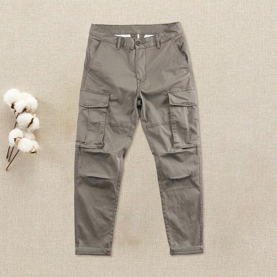 Men Cargo Pants Loose Button Zipper Closure Solid Color High Street Style Straight Leg Pockets Streetwear