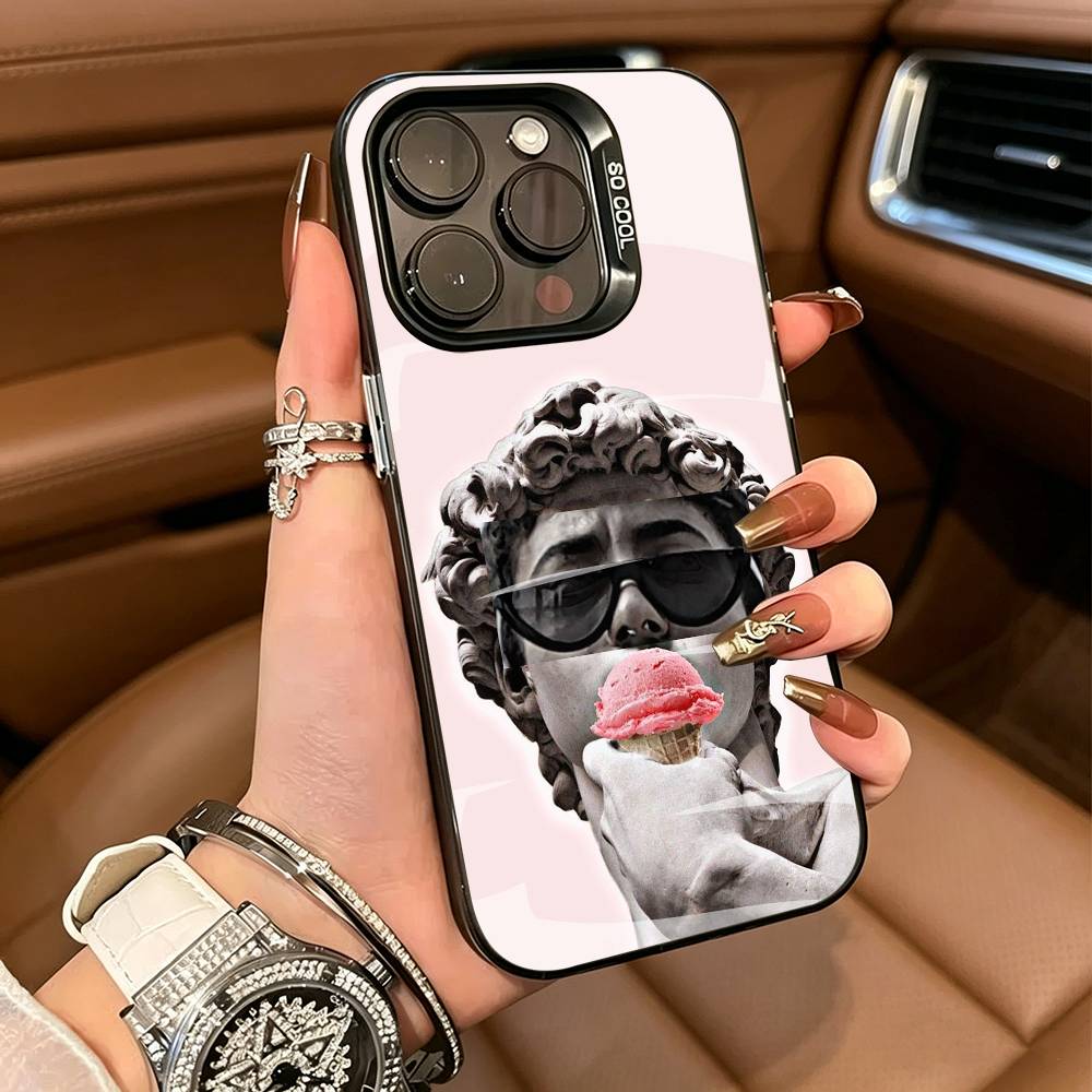 Aesthetic Funny David Mona Lisa Phone Case For iPhone 17,16,15,14,13,12,11 Plus Pro Max Colored Silver Phone Case