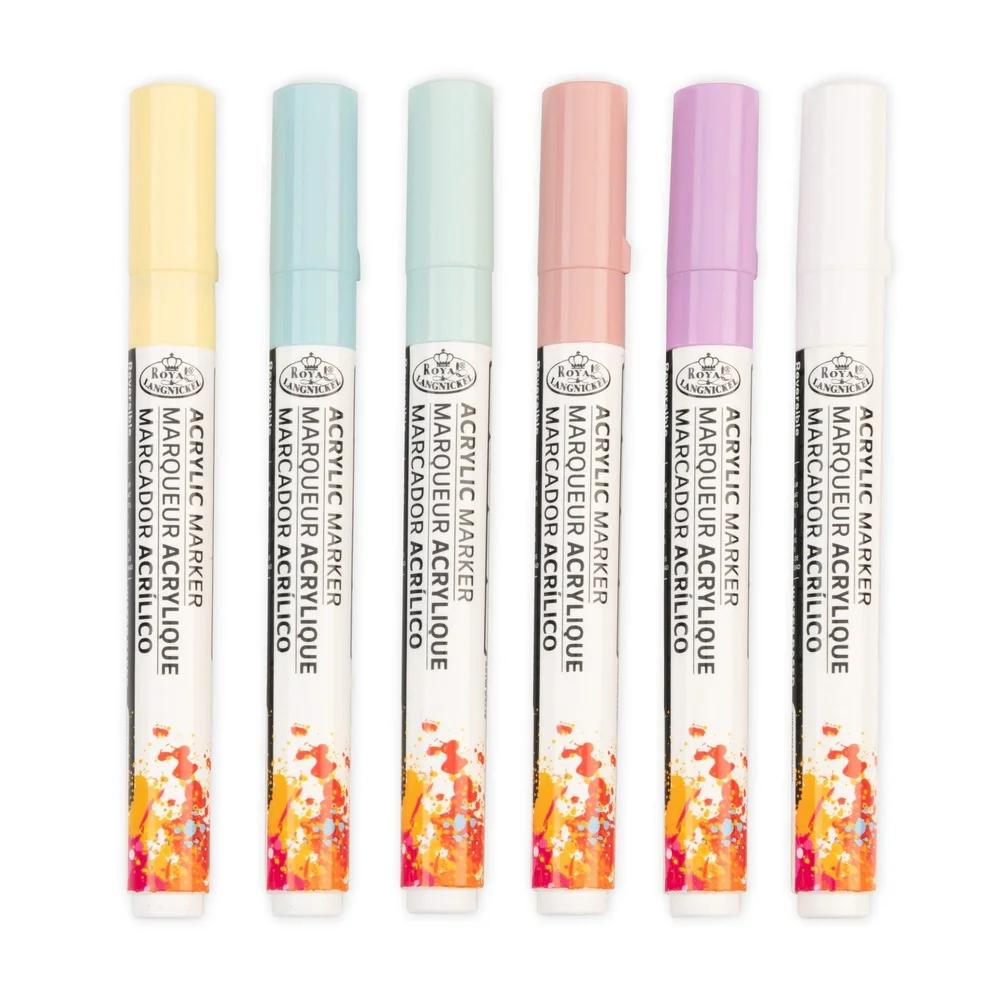 6 Piece Reversible Acrylic Art Markers Multi-Surface Non-Toxic Smooth Paint Markers Crafts Drawing Illustration and DIY Projects