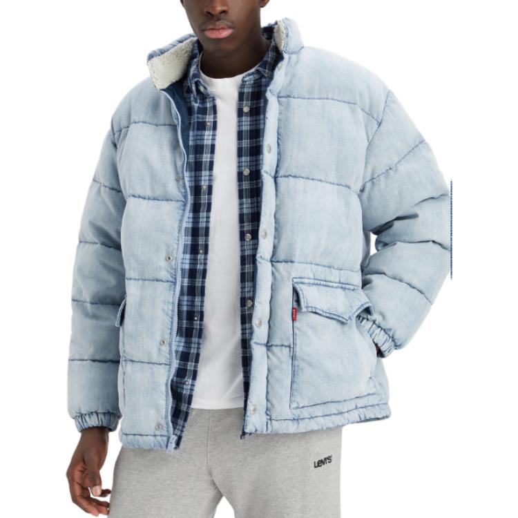 Levis Solid Color Zipper Stand Collar Down Jacket Men Outerwear Blue A5803-0000