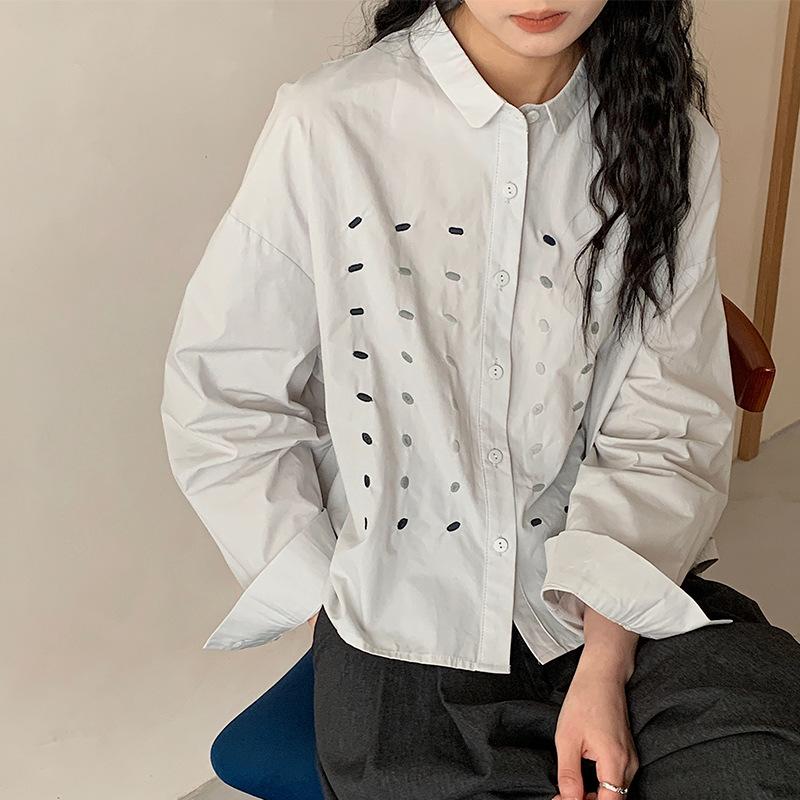 

Рубашка с длинным рукавом, вышитая горошком с градиентом космоса One size