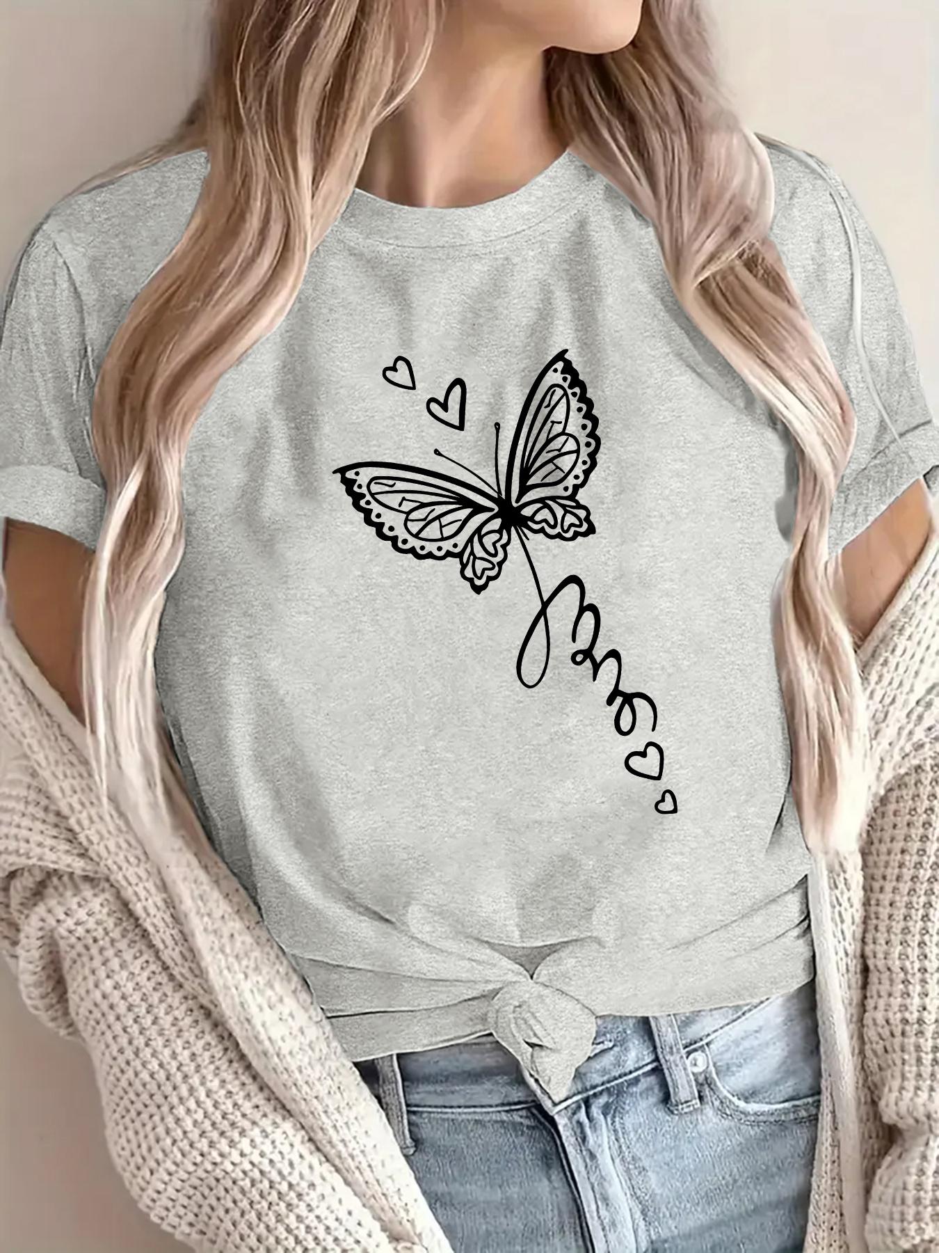 

Women s Short Sleeve Crew Neck T-Shirt - Opaque Letter Print Blouse-Compatible Top | Spring Summer Casual Basic Tee with Round Neck 4XL світло-сірого кольору