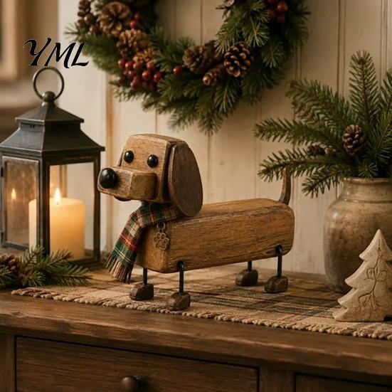 Retro Dog Decor Plaid Scarf Dachshund Figurine, Statue with Paw Figurine Print Charm, Handcrafted Mini Puppy Desktop Decoration
