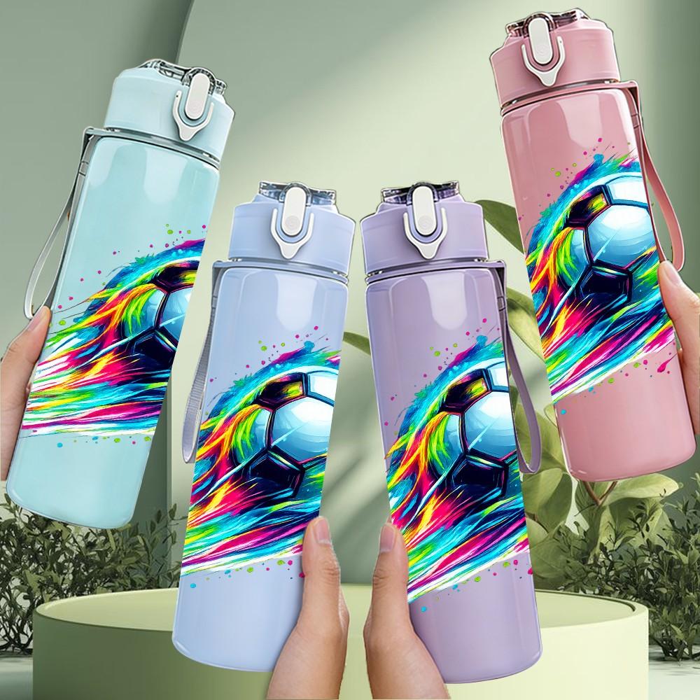 1PC Rainbow Trail Soccer Ball Print 750ml Color Plastic Sports Water Bottle Leakproof Flip Straw Lid Suitable for Sports Office Home Use