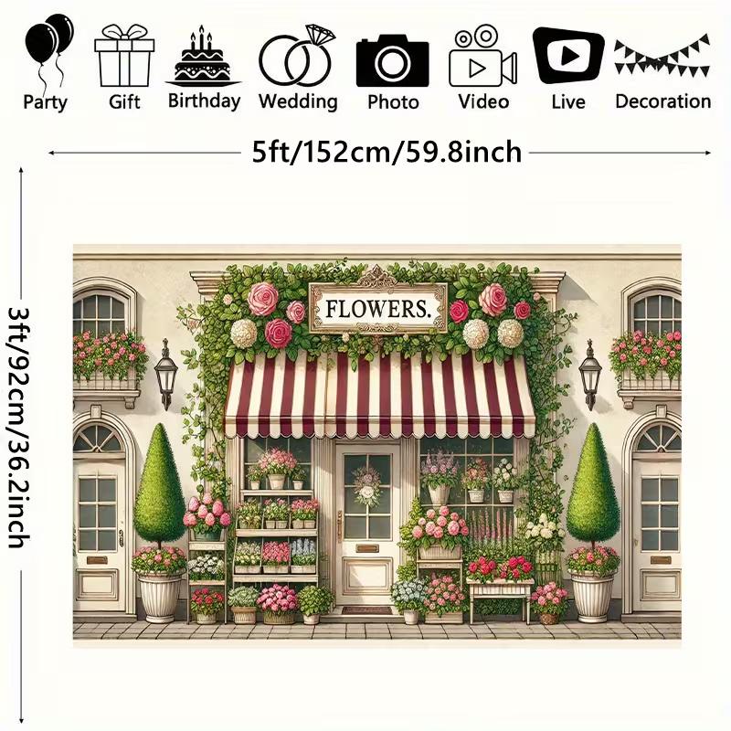 2D Vintage Flower Shop Backdrop, Romantic Floral Store Photography Background