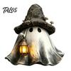 Glowing Wizard Sculpture for Desk Halloween Ghost Hat Resin Figurine with LED Lantern, Vintage Witch Detailed Craft Home Holding Lamp Statue,