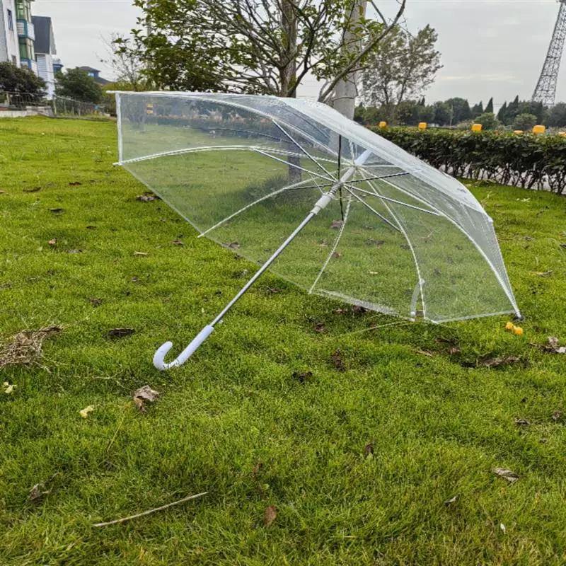 Ombrello Trasparente con Scheletro in Fibra Bianca a 8 Stecche Gancio per Ombrello Ombrello Antivento Solido Ombrello con Manico Lungo Ombrello per Ballo Ombrello Autoaprente