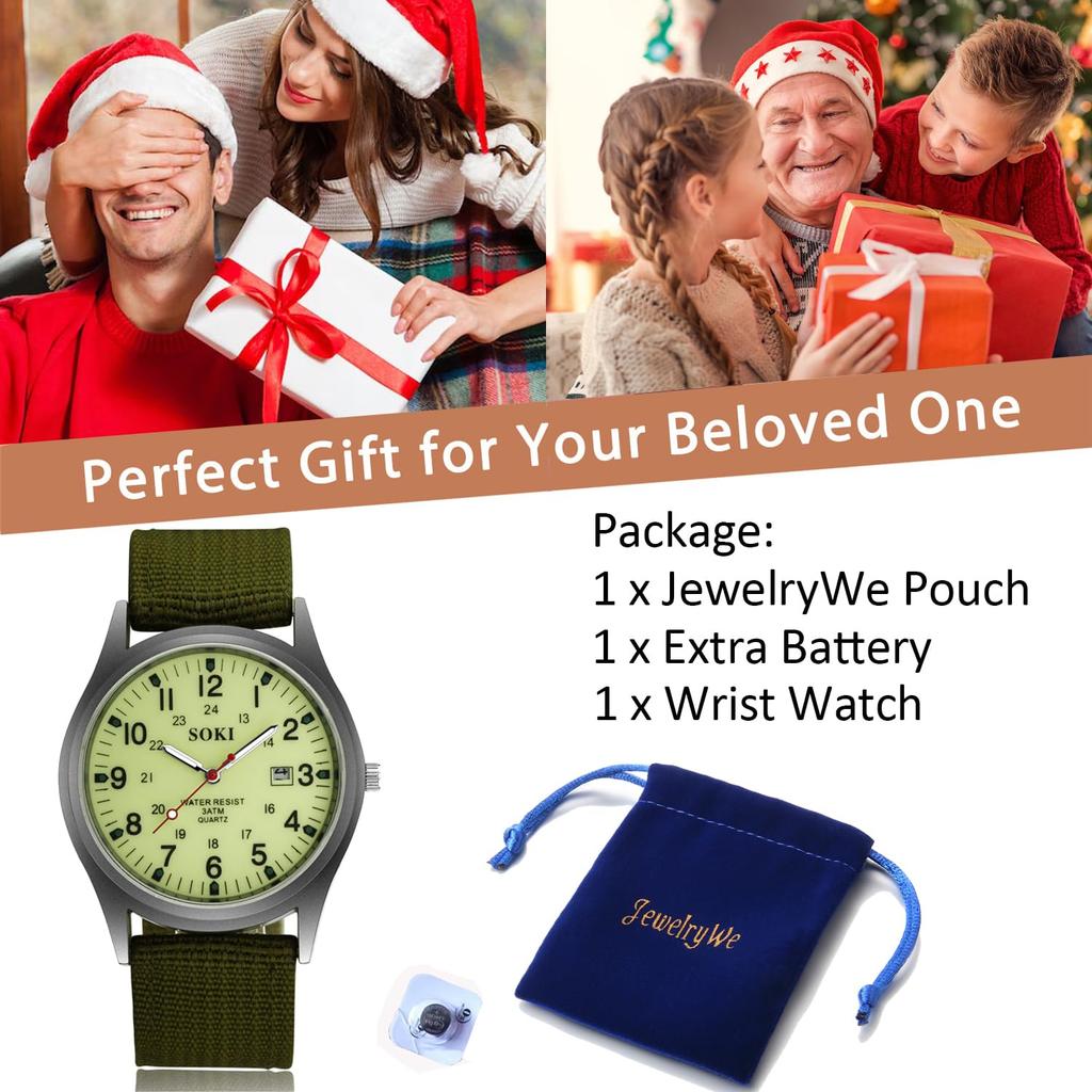 Men's Antique-Style Calendar Watch, Waterproof: Luminous Analog Display, Simple and Stylish Sports Watch, 1224 Quartz Movement, Nylon Strap, Green,