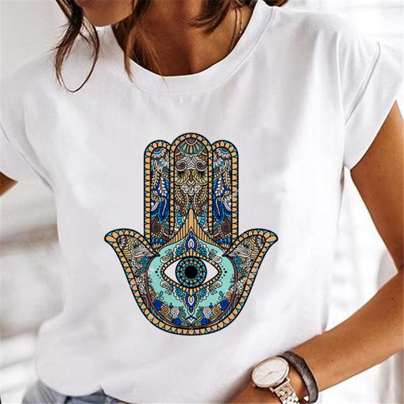 Hand Of Hamsa Fatima Print Fashion T-shirt Top Women's Summer Casual Harajuku Pattern Print Short Sleeve Shirt Y2K top