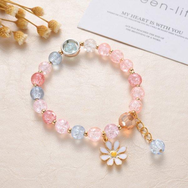 Cute Green Crystal Bead Bracelet for Women Trendy Lily Valley Flower Charm Elastic Adjustable Bracelet Wedding Birthday Jewelry