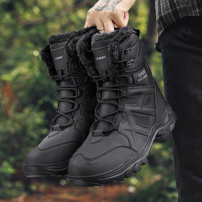 Men's Winter Snow Boots: Plus Velvet Lined, Warm, Cozy Cotton, Cross-Border, Large Size, Hiking & Combat Boots, Desert Style.