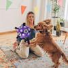 Durable Rubber Dog Soccer Ball with Straps - Interactive Chew-Resistant Pet Toy for All Breed Sizes, Purple &Black with Paw Print Design,Dog Ball Toy