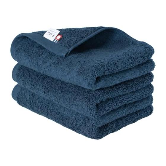 Bloom Imabari Towel Certified FUu Face Towel Set of 3 Soft, Fluffy, Thick, Absorbent, Hotel Specifications, Made In Japan, 100% Cotton (Navy)