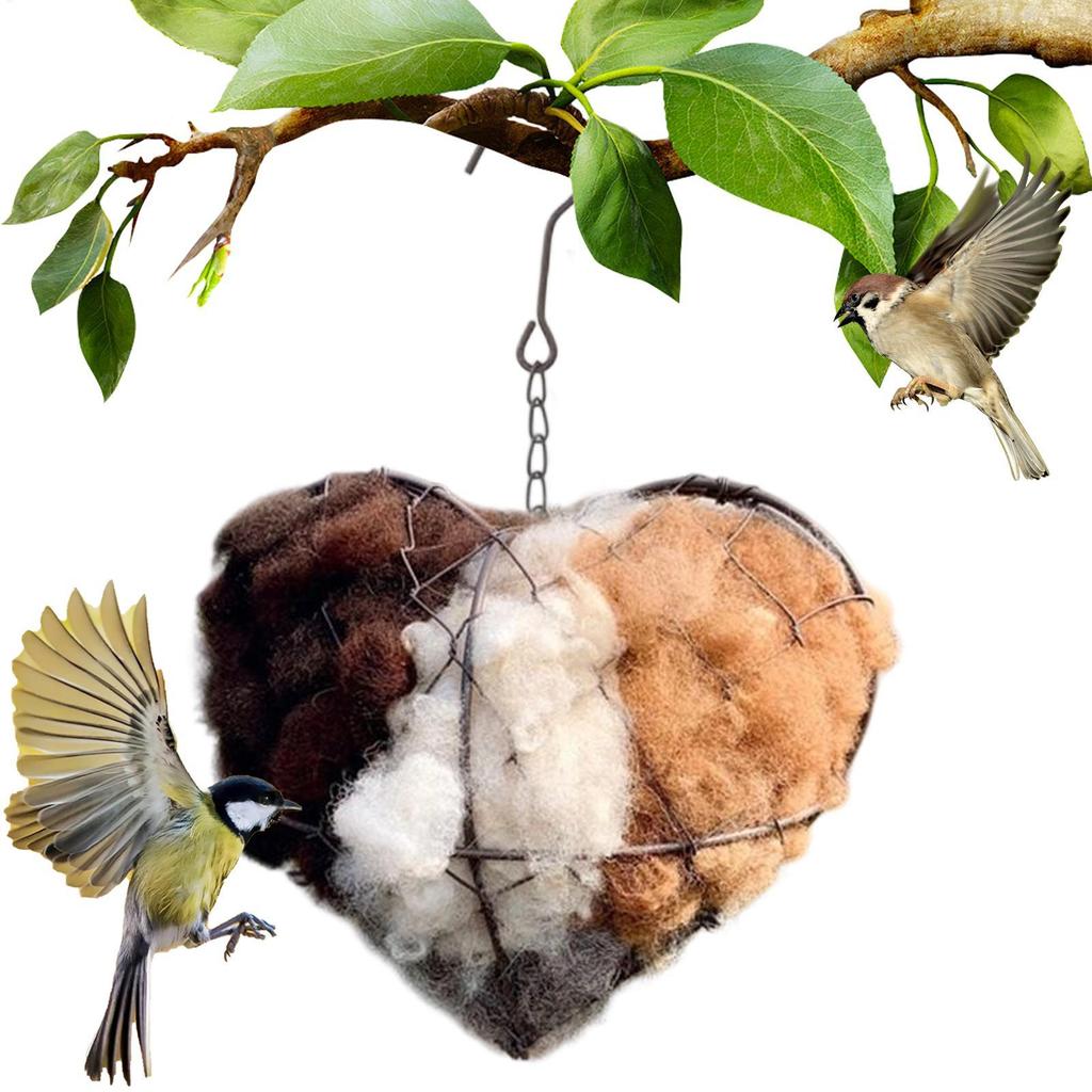 18x20x3cm Handmade Fiber Bird Nesting Iron Heart Heart Shape Bird Bedding Box Refillable Hummingbird Nesting for Outdoor Garden