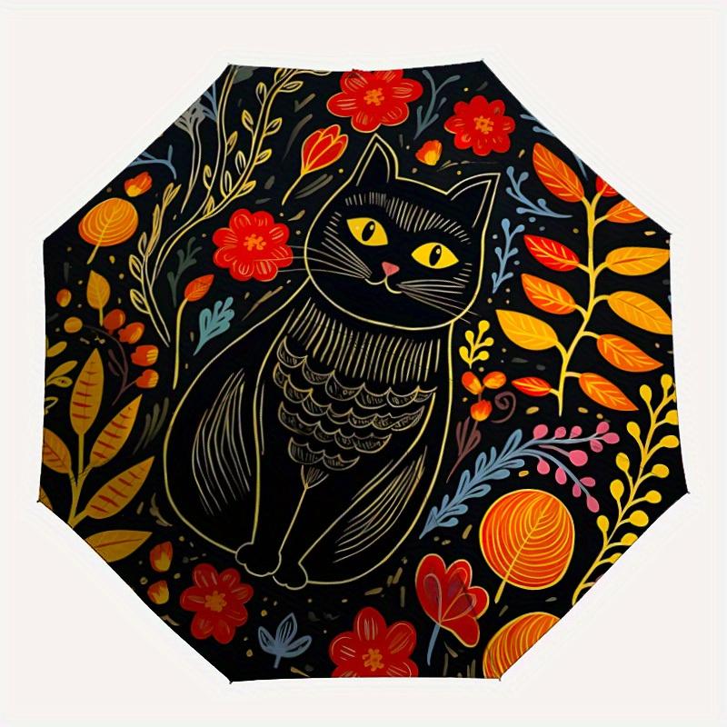 

1 шт. Автоматический открывающийся/закрывающийся зонт с рисунком кошек и цветов, Портативный складной зонт для путешествий, тематических мероприятий, Подходит в качестве подарка на различные фестивали, Ou