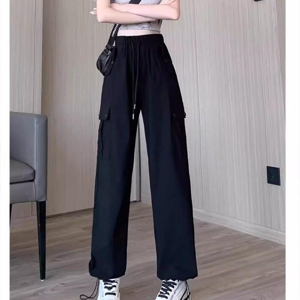 Pantaloni cargo casual pentru femei, cu șnur, îmbrăcăminte de stradă, cu talie elastică, pantaloni de sport largi Y2K, pantaloni hip hop